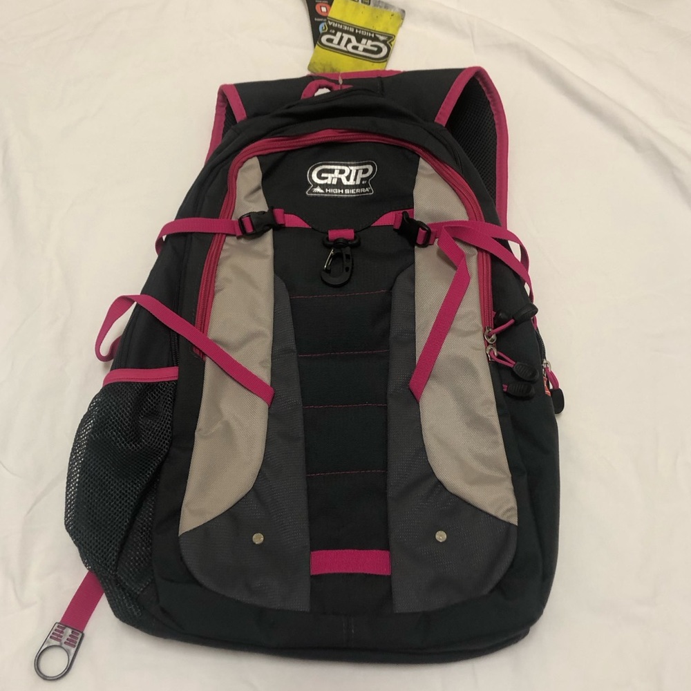 NWT Grip High Sierra Backpack Pink Gray Black School Hiking Casual Travel